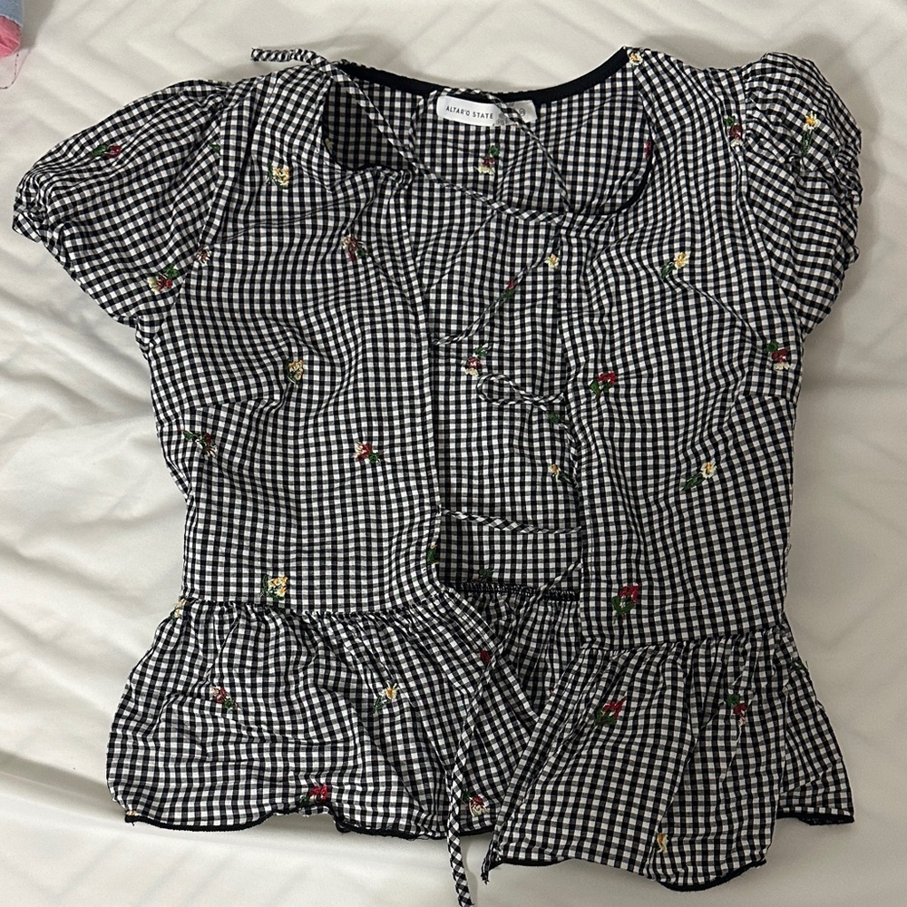 Altar'd State Black and White Gingham Blouse